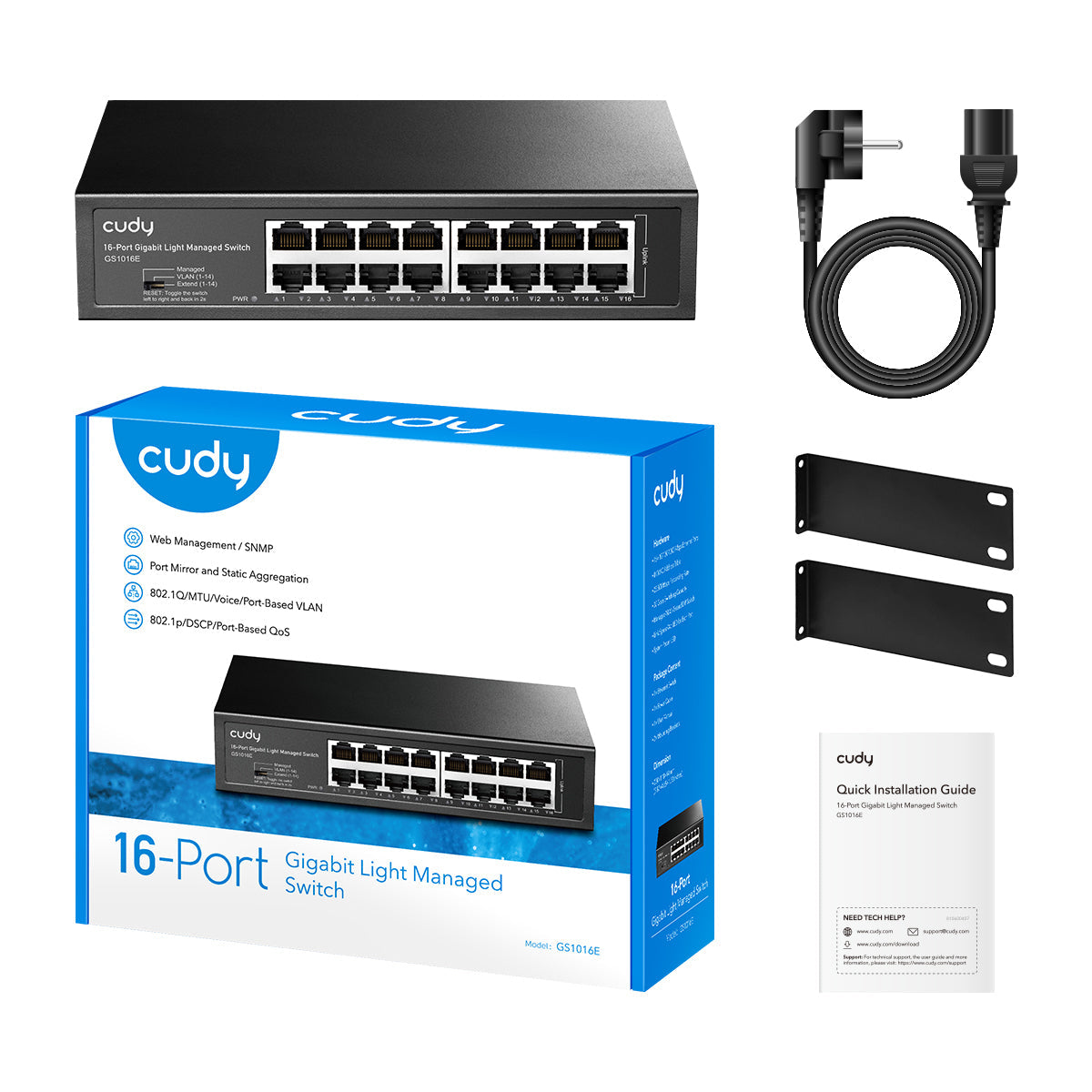Cudy 16-Port Gigabit Easy-Managed Switch, GS1016E 1.0 Géré L2 Gigabit Ethernet (10/100/1000) Noir