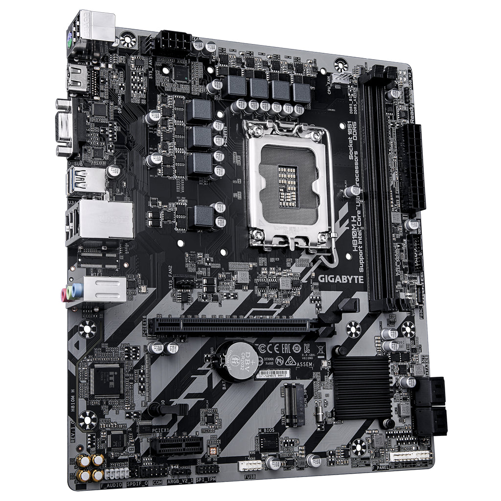 GIGABYTE H810M H Carte mère - Processeurs Intel Core Ultra (Série 2), VRM 4+1+2 phases, jusqu'à 6400 MHz DDR5, 1xPCIe 4.0 M.2, LAN 1GbE, USB 3.2 Gen 1
