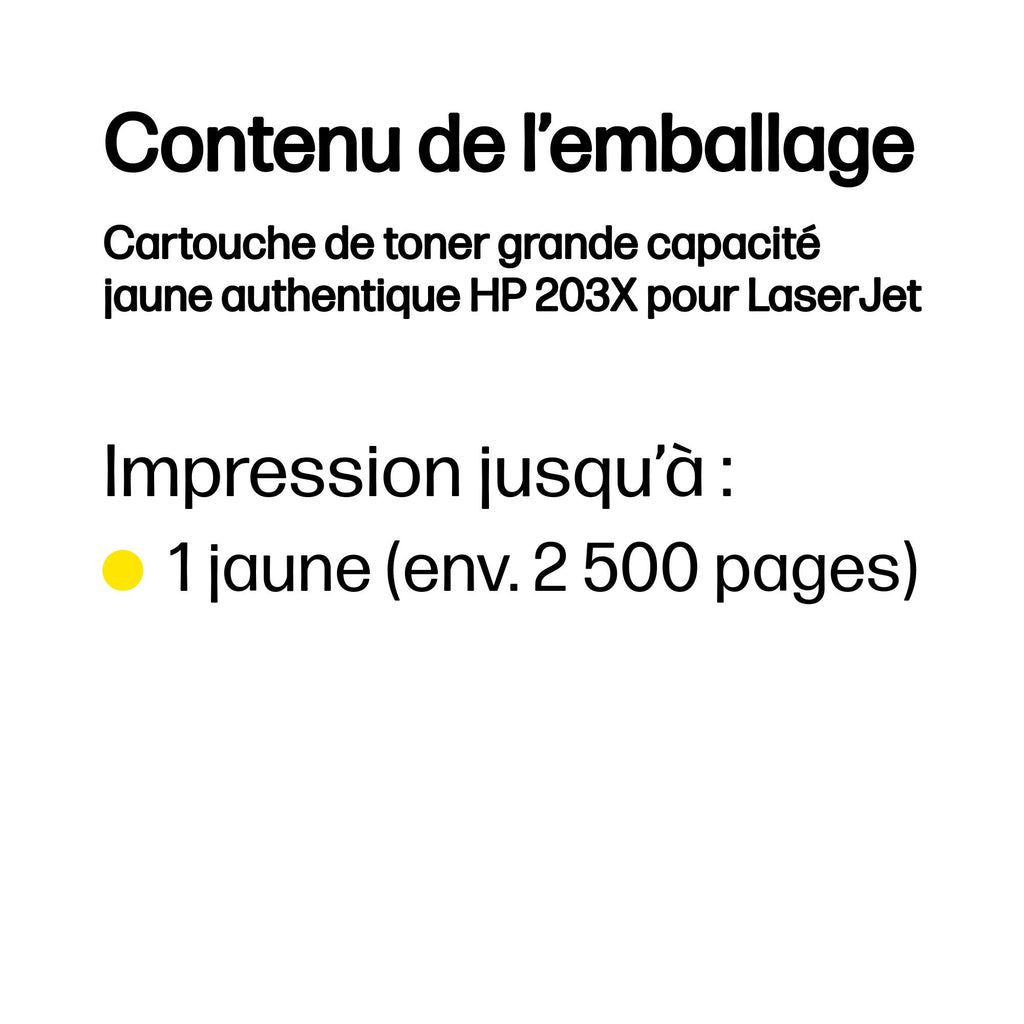 HP LaserJet Cartouche de toner grande capacité jaune authentique 203X pour