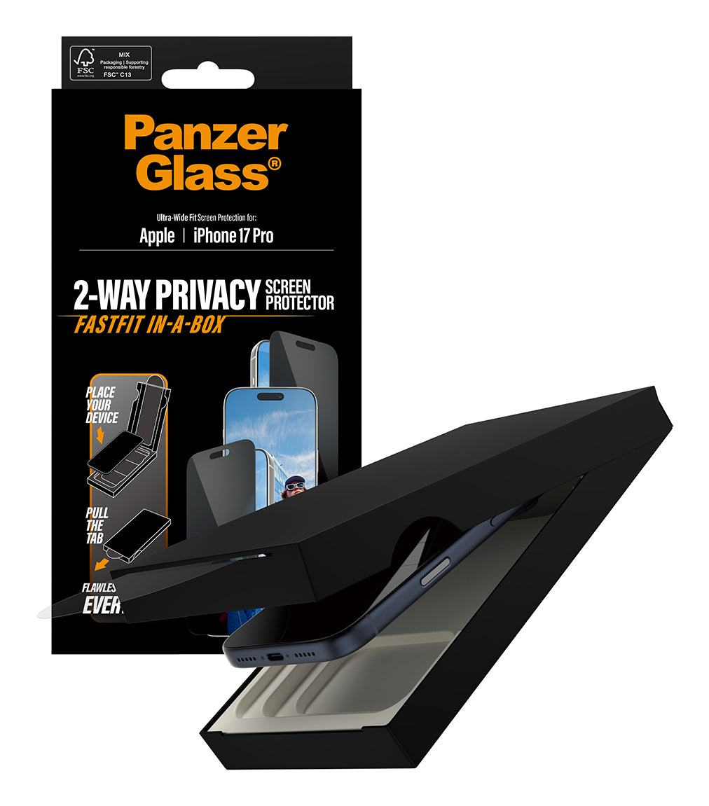 PanzerGlass ® 2-Way Privacy Screen Protector iPhone 17 Pro | Ultra-Wide Fit w. Fastfit in-a-box Protection d'écran transparent Apple 1 pièce(s) - vue 6