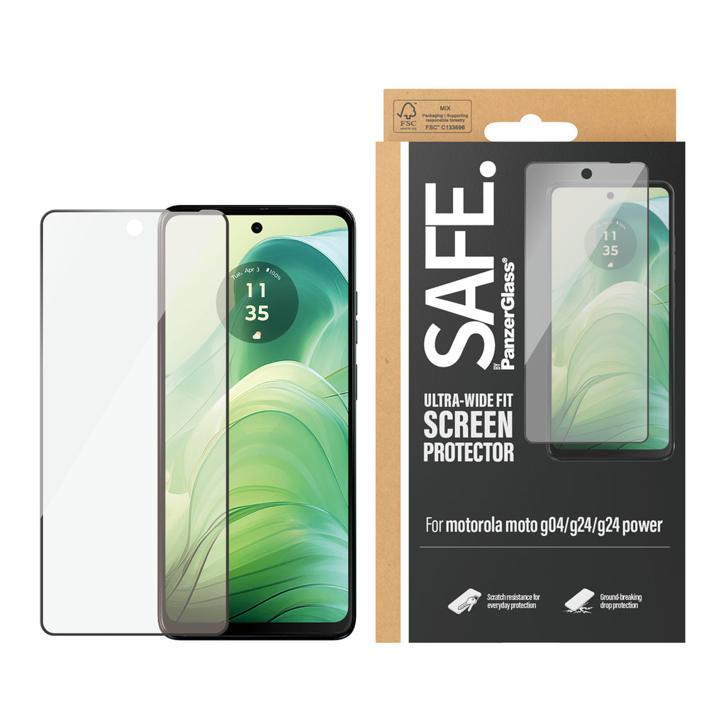 PanzerGlass SAFE. Screen Protector pour Motorola Moto G04, G24, G24 Power, Ultra-Wide Fit, Transparent
