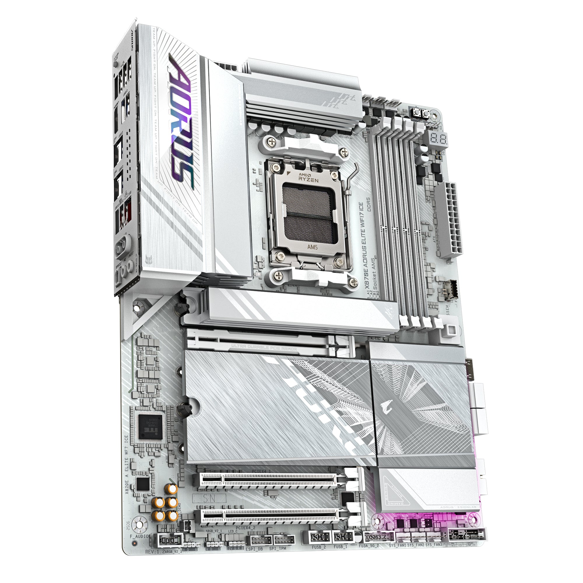 GIGABYTE X870E AORUS ELITE WIFI7 ICE Carte mère - Prend en charge les processeurs AMD Ryzen 9000, VRM numérique 16+2+2 phases, jusqu'à 8200 MHz DDR5 (O.C.), 3x PCIe 5.0 + 1x PCIe 4.0, Wi-Fi 7, LAN 2.5 GbE, USB 4