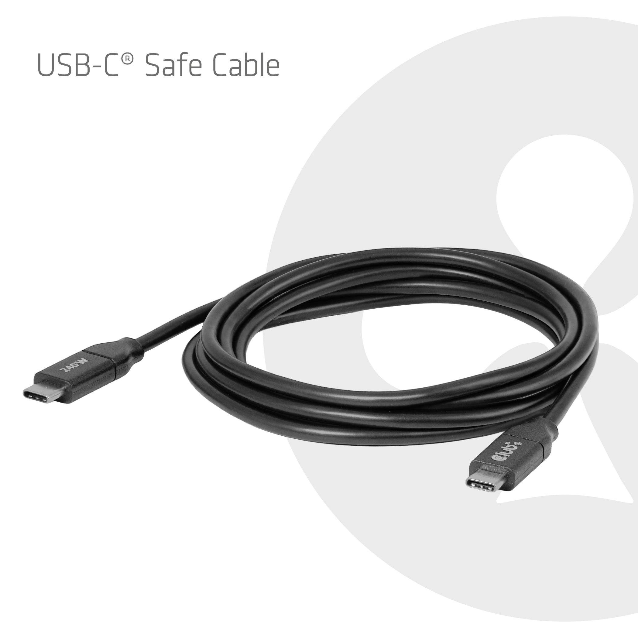 CLUB3D Câble USB-C® sécurisé 240 W sans transmission de données, 2 m / 6,56 pi