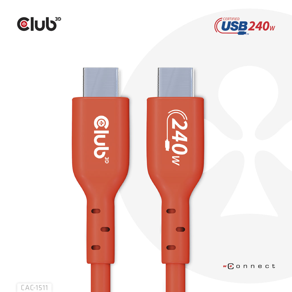CLUB3D CAC-1511 Câble USB-C vers USB-C 2.0, 1 m, 240 W, 0,48 Gbit/s, Orange