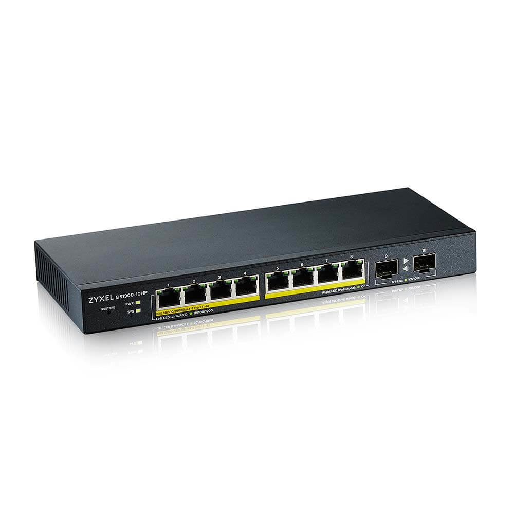 Zyxel GS1900-10HP Géré L2 Gigabit Ethernet (10/100/1000) Connexion Ethernet, supportant l'alimentation via ce port (PoE)