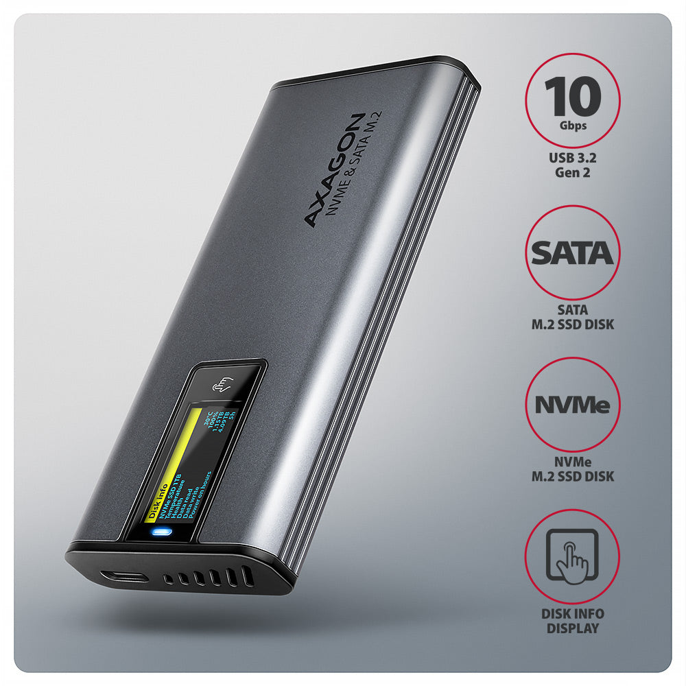 AXAGON Ekstern Lagringspakning USB-C 3.2 (Gen 2) M.2 NVMe Card / PCIe (NVMe) - vue 2