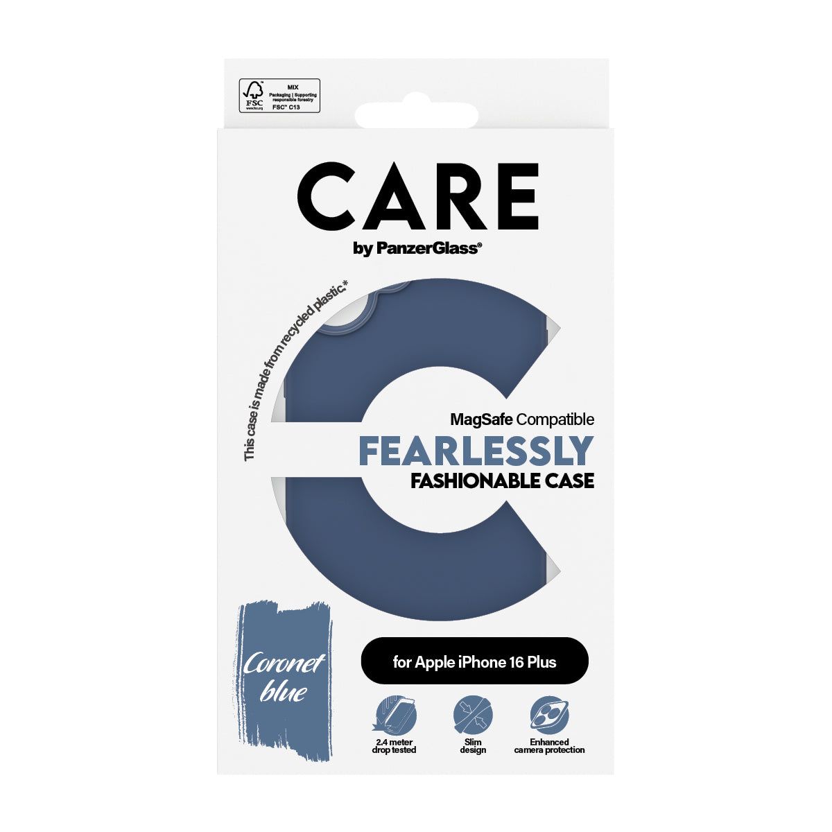 PanzerGlass CARE Case avec MagSafe pour iPhone 16 Plus, Coque de Protection, Bleu