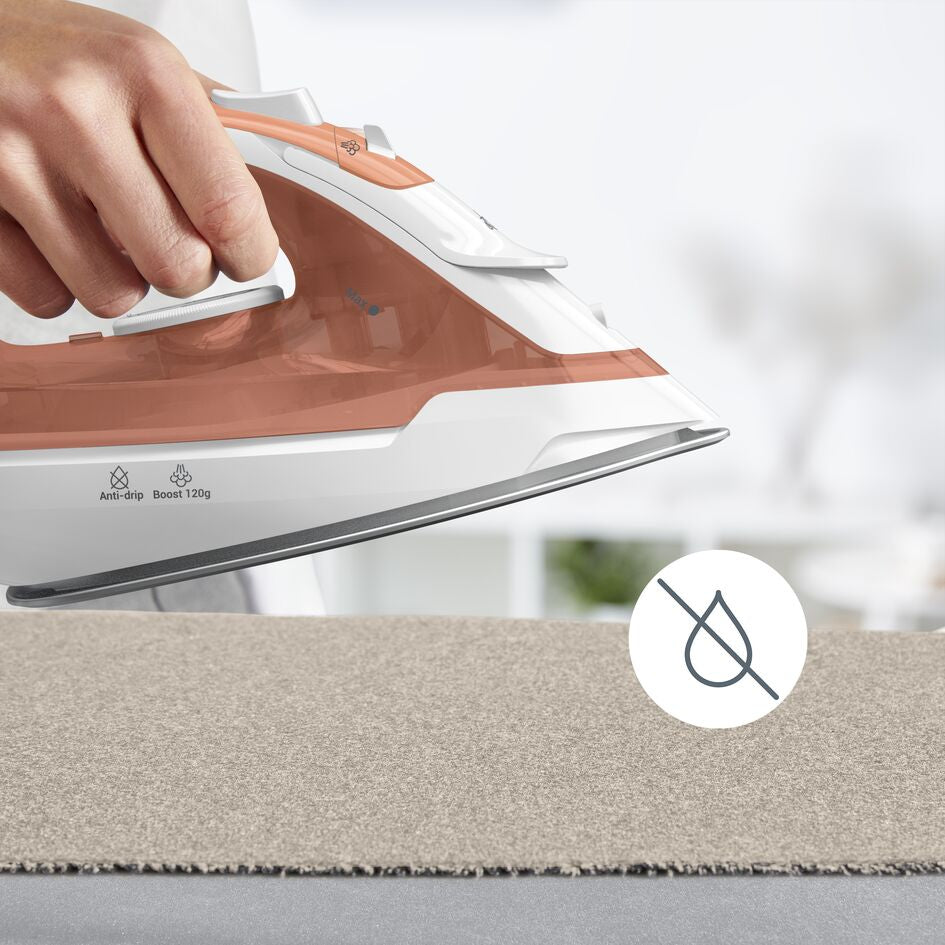 Tefal Virtuo 30 FV2C40E0 fer à repasser Fer à repasser à sec ou à vapeur Semelle en céramique 2000 W Pêche, Blanc