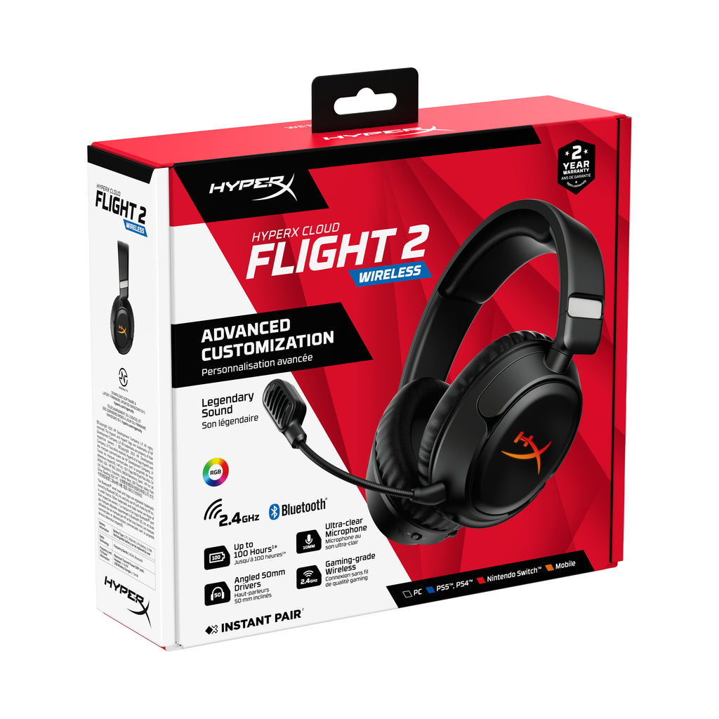 HyperX Cloud Flight 2 Casque Gaming Sans Fil, RGB Personnalisable, Noir