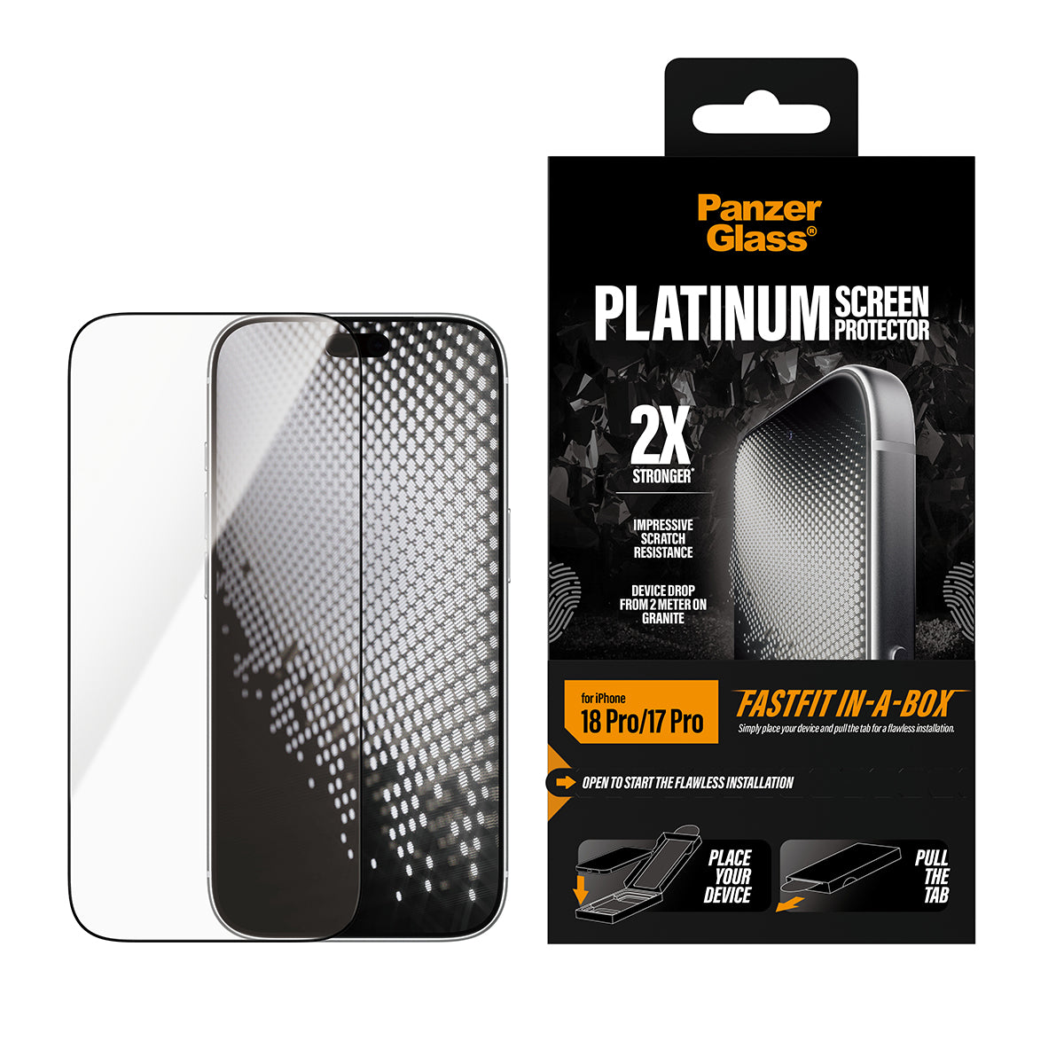 PanzerGlass ® Platinum Screen Protector iPhone 18 Pro | 17 Pro | Ultra-Wide Fit w. FASTFIT IN-A-BOX Protection d'écran t
