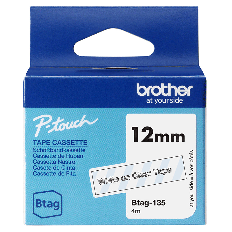 Brother BTAG-135 ruban d'étiquette Blanc sur transparent