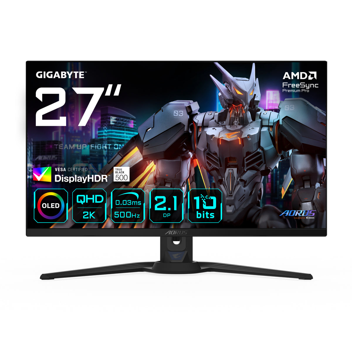 GIGABYTE AORUS FO27Q5P Moniteur de jeu OLED QHD 2560 x 1440, 500 Hz, 0,03 ms, KVM, DisplayPort 2.1
