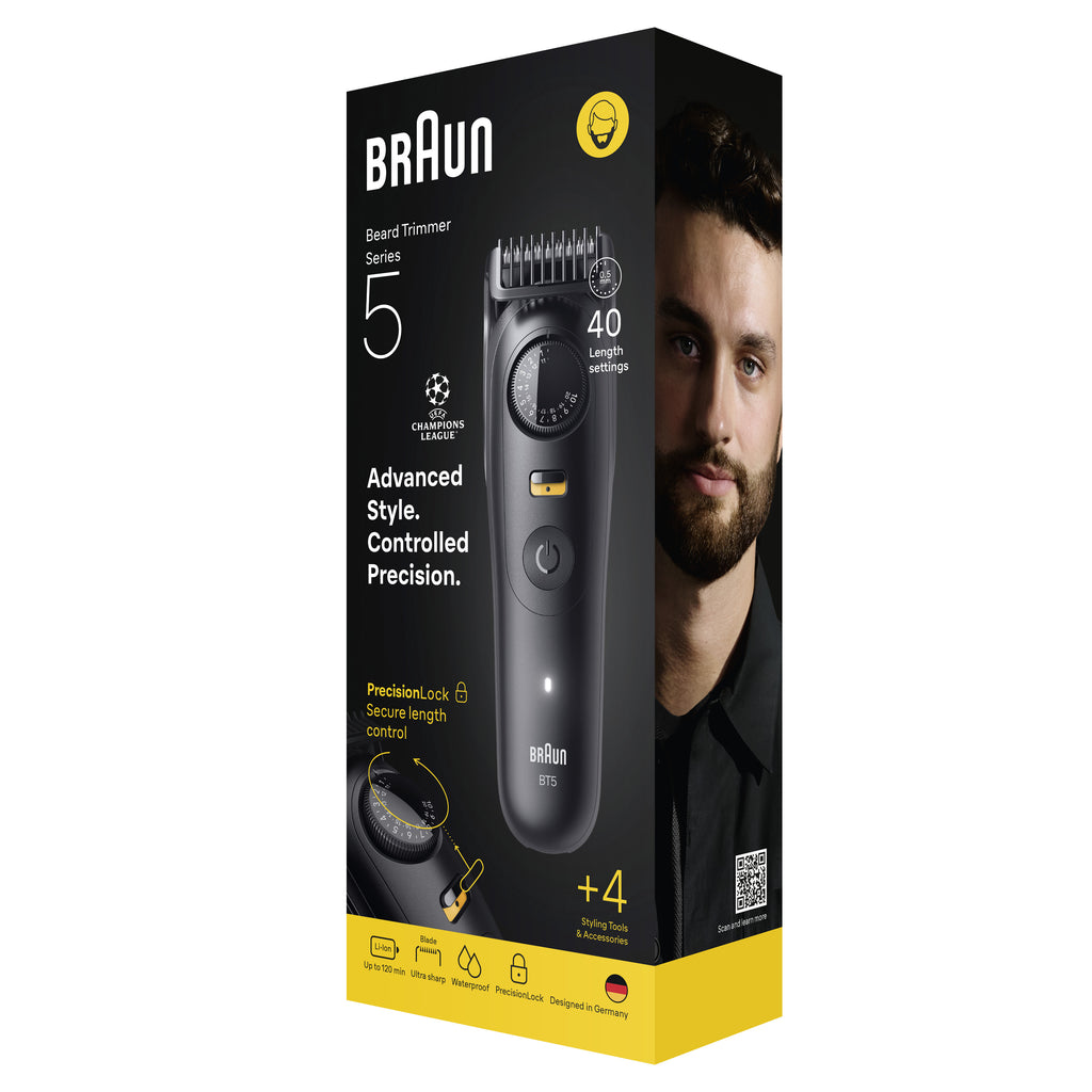 Braun BeardTrimmer 5 80789813 Tondeuse à Barbe Noir, AC/Batterie, Mouillé & Sec
