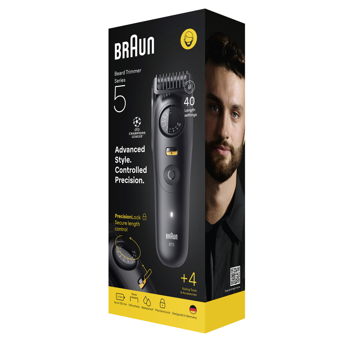Braun BeardTrimmer 5 80789813 Tondeuse à Barbe Noir, AC/Batterie, Mouillé & Sec