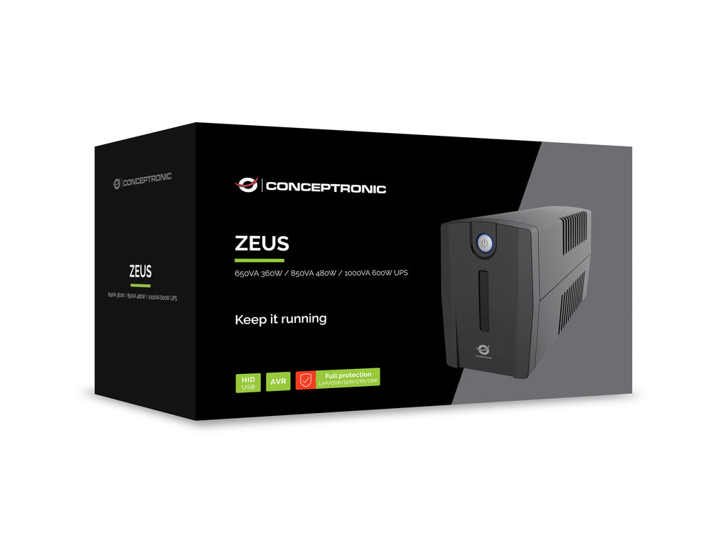 Conceptronic ZEUS01G alimentation d'énergie non interruptible Interactivité de ligne 0,65 kVA 360 W 2 sortie(s) CA