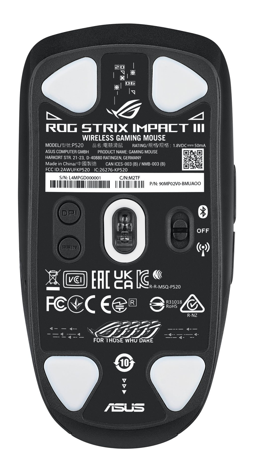 ASUS ROG Strix Impact III Wireless souris Gaming Ambidextre RF sans fil + Bluetooth Optique 36000 DPI