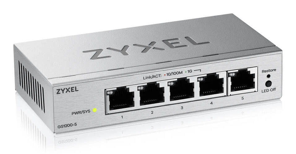 Zyxel GS1200-5V3 Switch Gigabit Ethernet L2 Géré, 5 Ports RJ-45, Gris