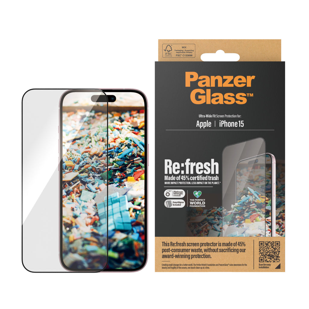 PanzerGlass ® Re:fresh Screen Protector iPhone 15 | Ultra-Wide Fit w. EasyAligner Protection d'écran transparent Apple 1 pièce(s)