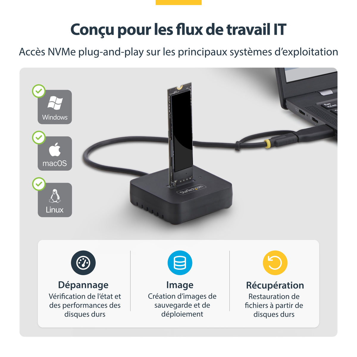 StarTech.com Adaptateur Dock USB-C/USB-A vers M.2 NVMe, 10 Gbps, Lecteur SSD Externe Sans Outil, B+M/M-Key