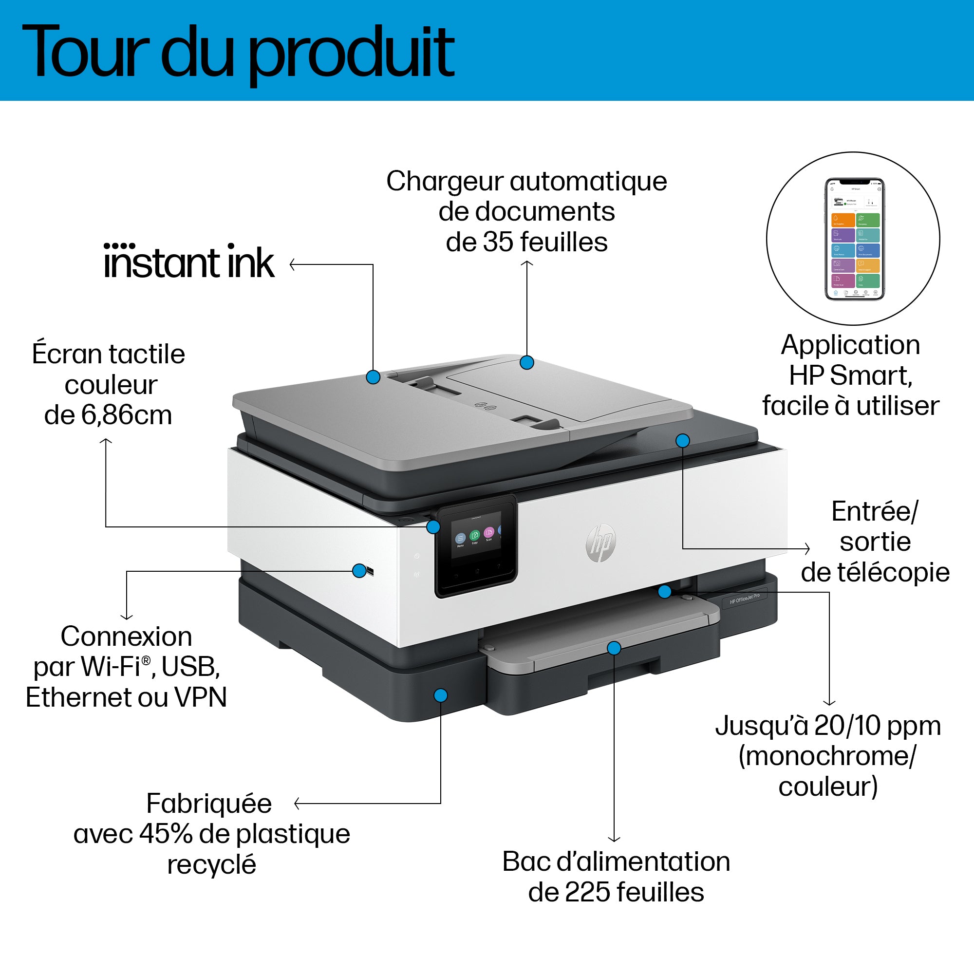 HP OfficeJet Pro 8132e Sans fil All-in-One Couleur Imprimante, Instant Ink; Impression recto-verso