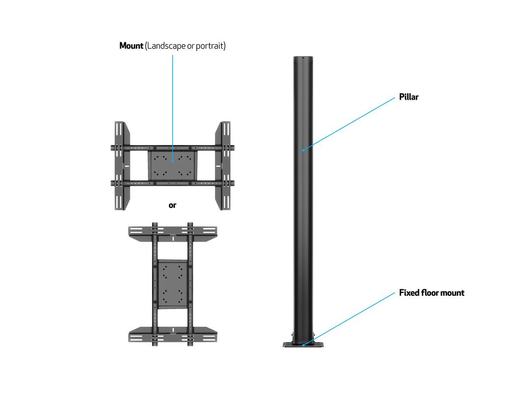 Support de Montage pour Affichages de Messages 2401, 61-160 cm (24"-63"), Noir