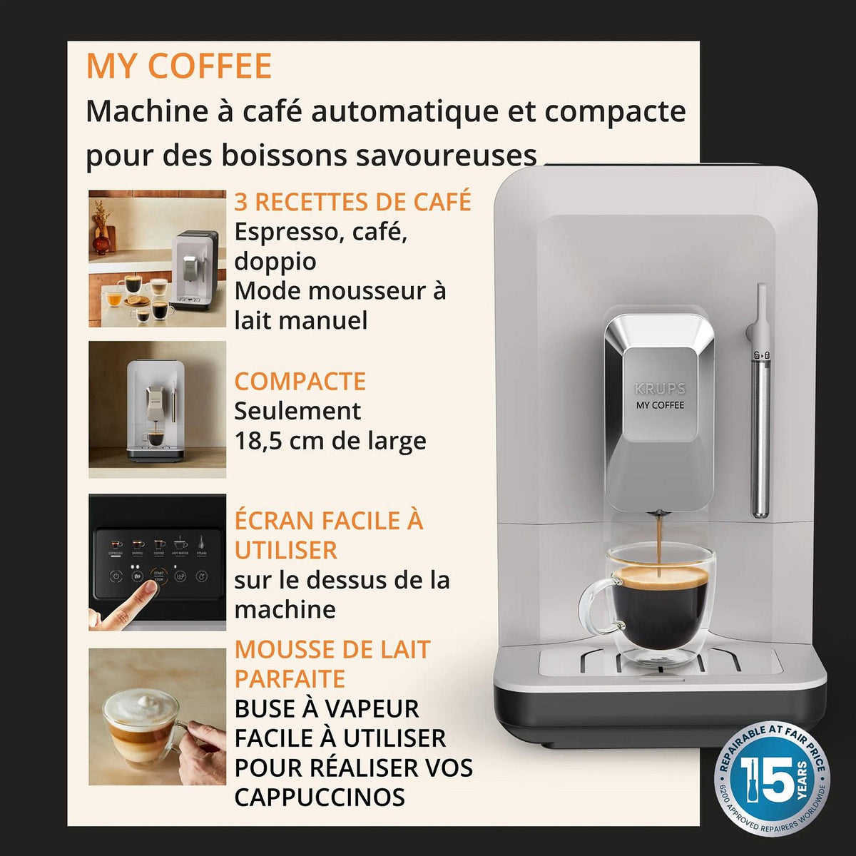 Krups Machine à café avec broyeur My Coffee EA201BE0 Blanc