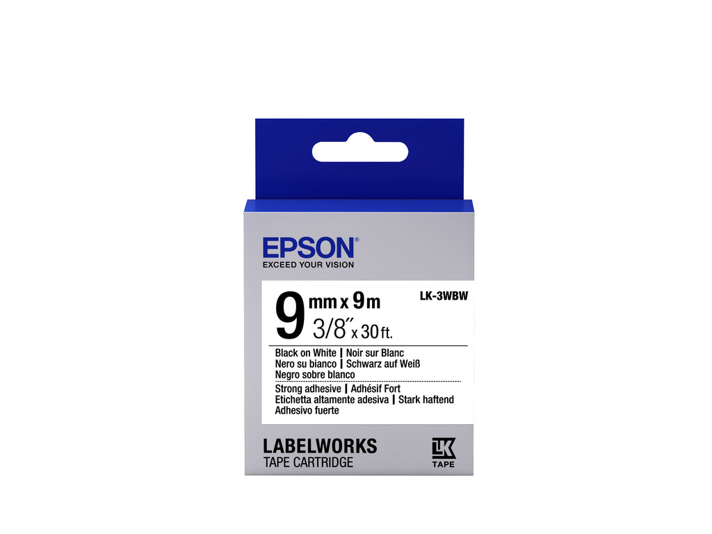 Epson LK-3WBW - Adhésif Fort - Noir sur Blanc - 9mmx9m