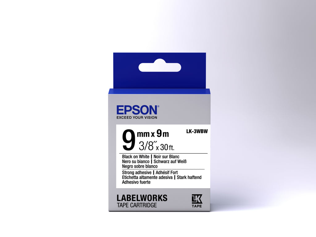 Epson LK-3WBW - Adhésif Fort - Noir sur Blanc - 9mmx9m