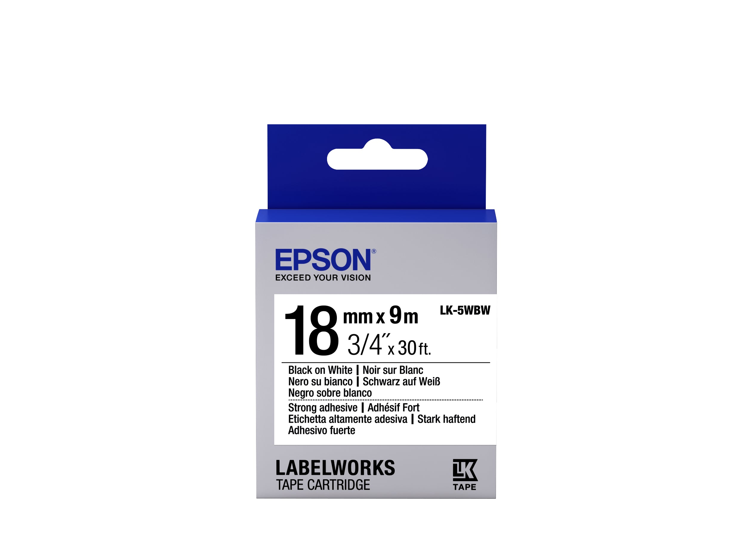 Epson LK-5WBW - Adhésif Fort - Noir sur Blanc - 18mmx9m