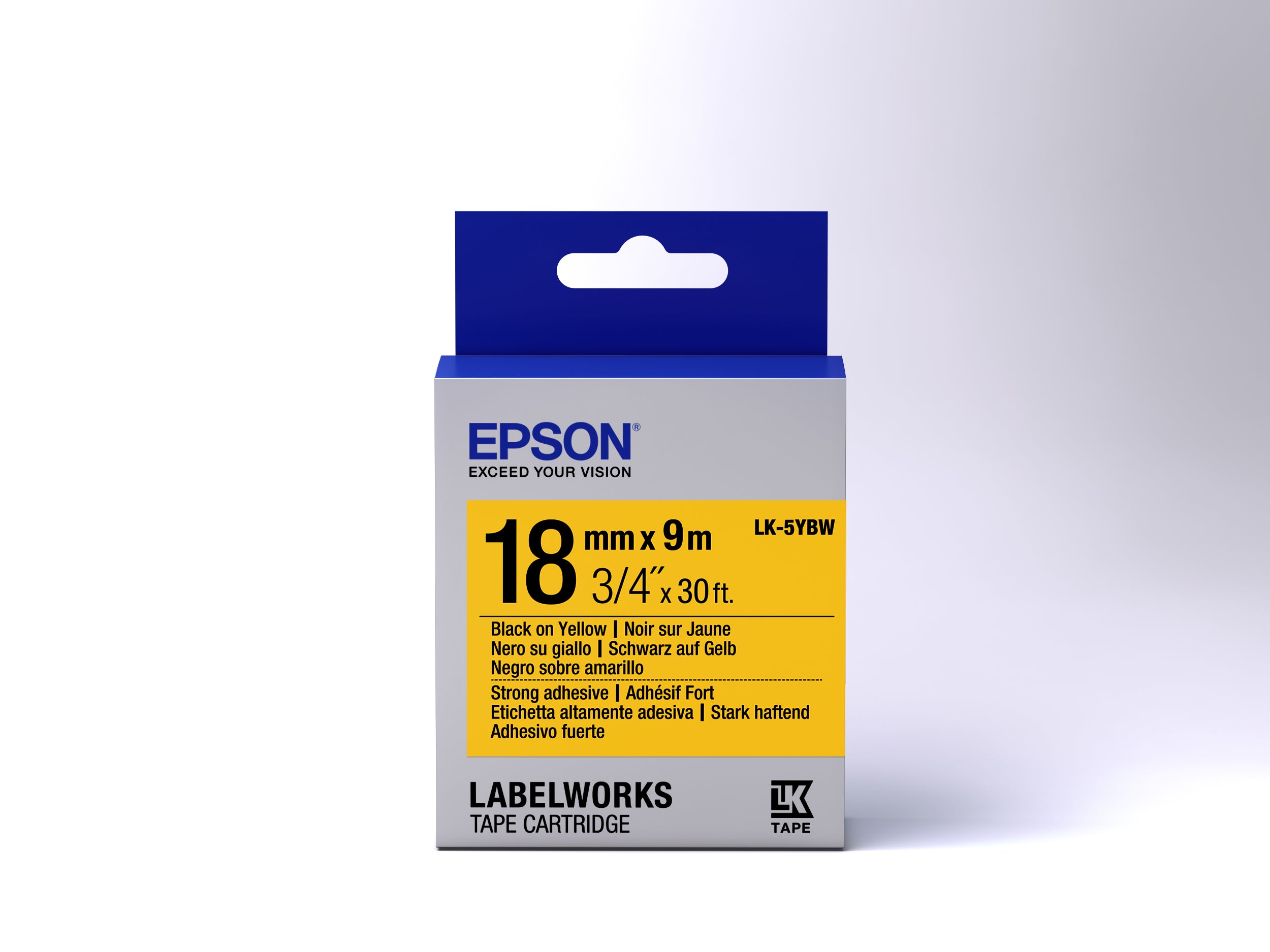 Epson LK-5YBW - Adhésif Fort - Noir sur Jaune - 18mmx9m