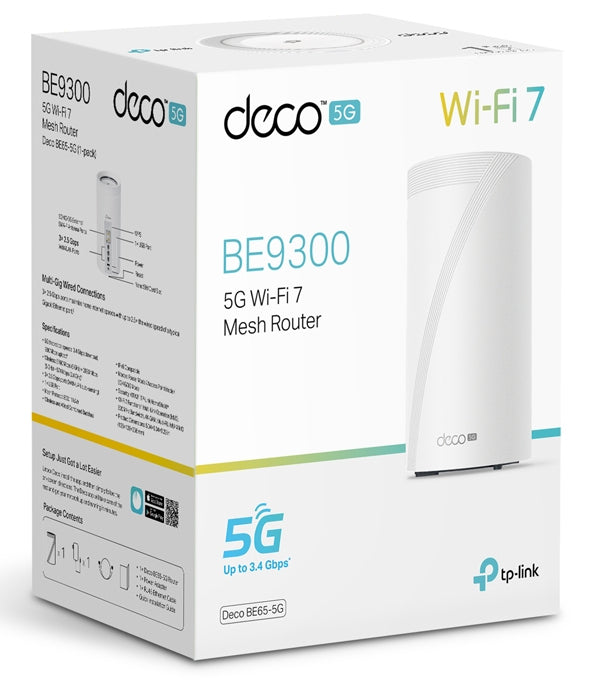 TP-Link DECO BE65-5G(1-PACK) système Wi-Fi maillé Tri-bande (2,4 GHz / 5 GHz / 6 GHz) Wi-Fi 7 (802.11be) Blanc 3 Externe
