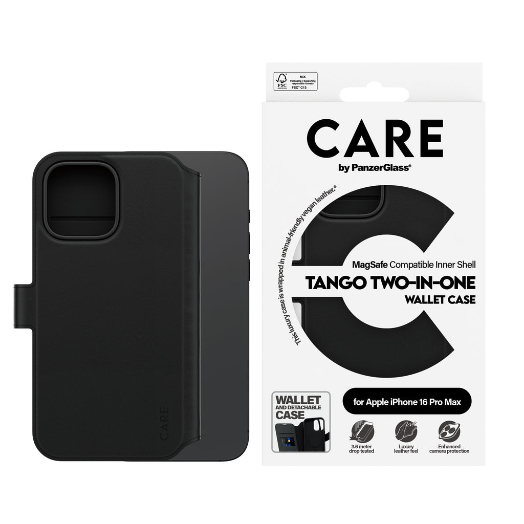 PanzerGlass CARE™ by ® Tango 2-in-1 Wallet Case w. MagSafe iPhone 16 Pro Max coque de protection pour téléphones portables Housse Noir