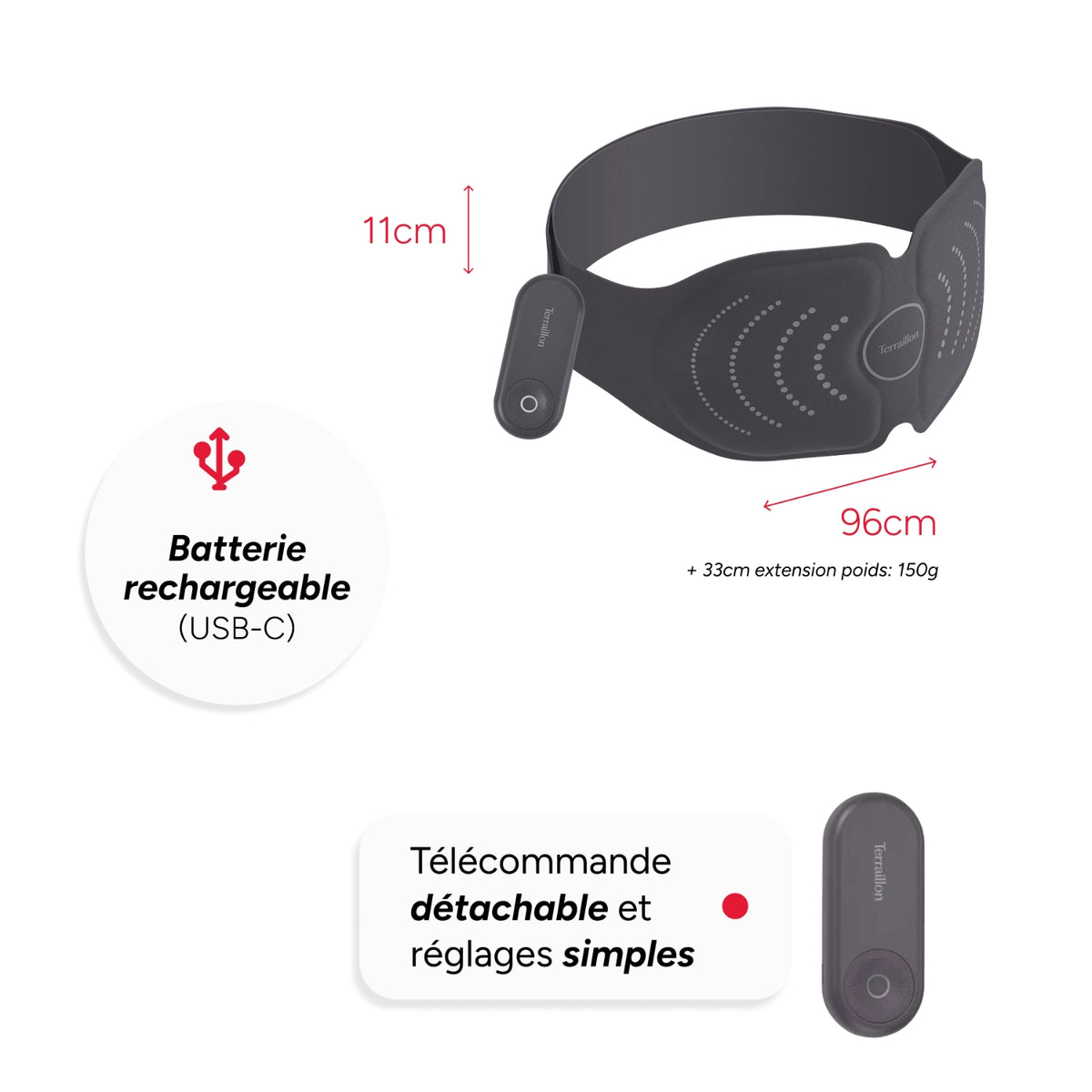 Terraillon Ceinture massante par électrostimulation Slim Care Gris