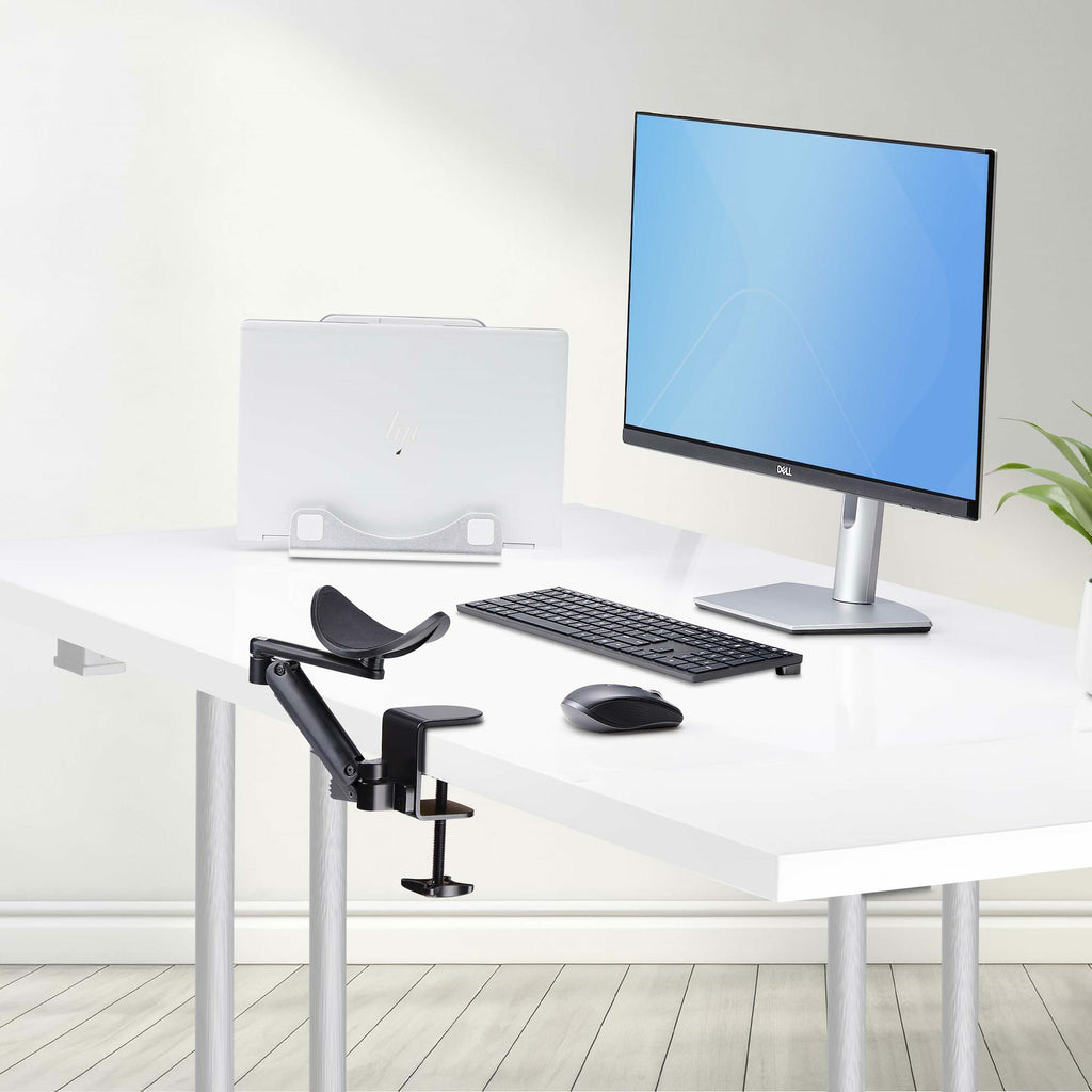 StarTech.com Repose-Bras Articulé Ergonomique pour Bureau, Rotation 360 Degrés, Installation par Serrage, Noir