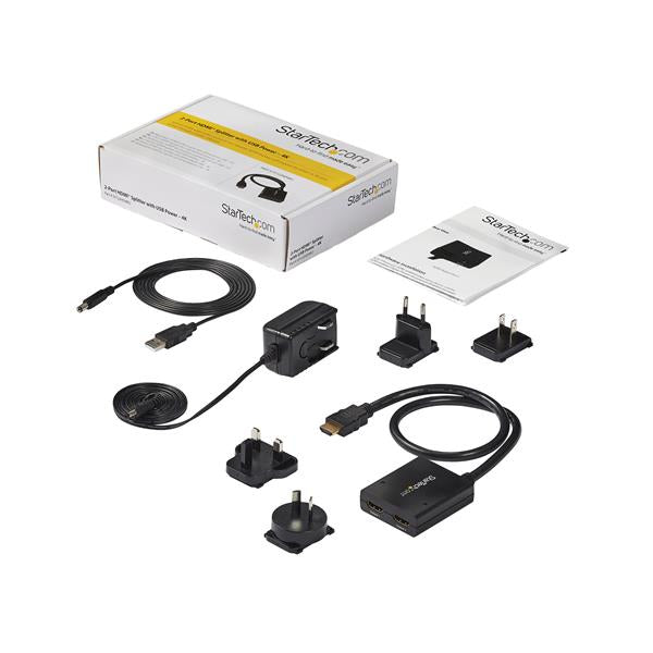 StarTech.com Splitter HDMI 4K 2 ports, Répartiteur 1x2 alimenté par USB ou Adaptateur