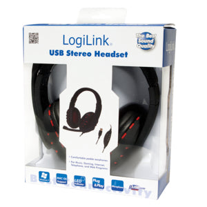 LogiLink HS0033 Casque Filaire avec Arceau pour Appels et Musique, Noir et Rouge