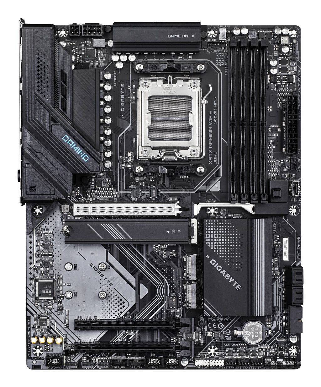 GIGABYTE X870 GAMING WIFI6 Carte Mère - Prend en charge les processeurs AMD Ryzen 9000, 8+2+2 phases VRM, jusqu'à 8000MHz DDR5 (OC), 1xPCIe 5.0 + 2xPCIe 4.0, Wi-Fi 6, LAN 2,5GbE, USB 4