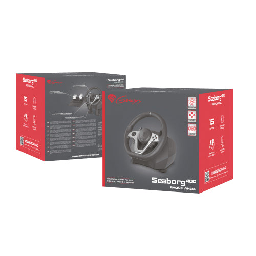 Volant et Pédales Seaborg 400 USB, Noir et Argent, pour PC, PS4, PS3, Xbox One, Xbox 360, Nintendo Switch