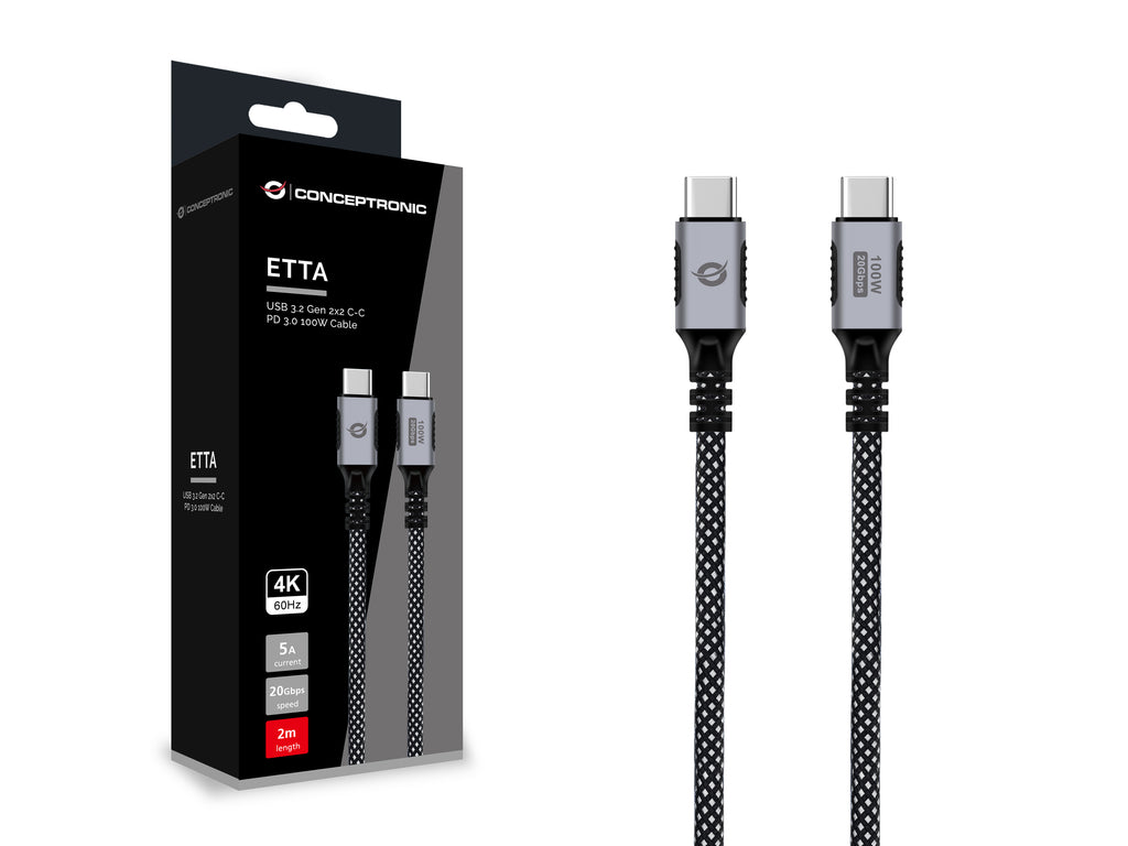 Conceptronic ETTA07B20 câble USB USB 3.2 Gen 2x2 2 m USB C 20 Gbit/s 100 W Noir