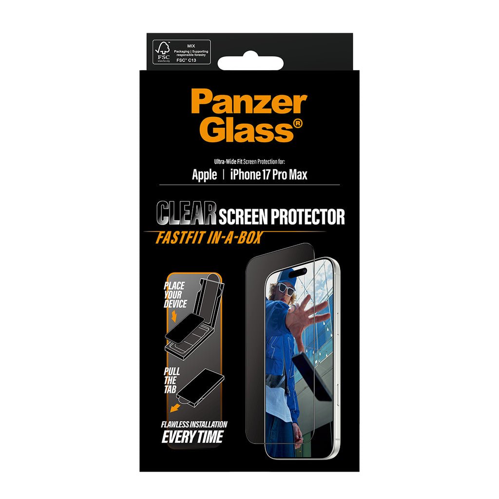 PanzerGlass Protection d'écran pour iPhone 17 Pro Max, Ultra-Wide Fit avec Fastfit, Transparent