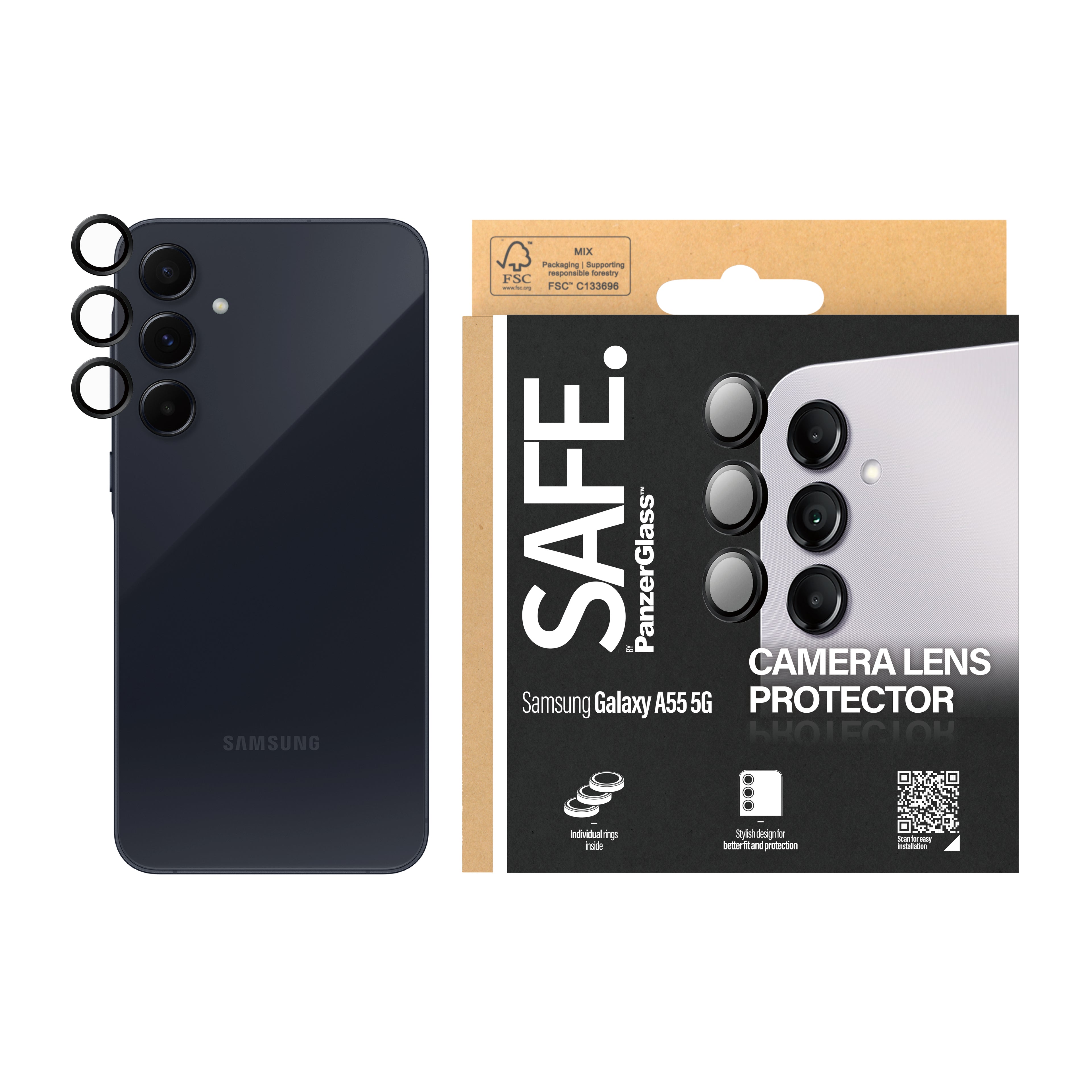 PanzerGlass SAFE. by ® Camera Lens Protector Black Samsung Galaxy A55 5G Protection d'écran transparent 1 pièce(s)