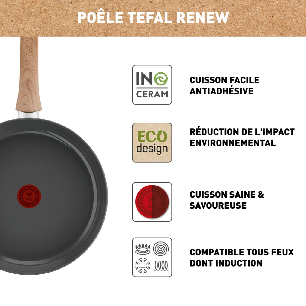 Tefal Poêle 28cm Aluminium Revêtement Anti-adhésif Induction Renew