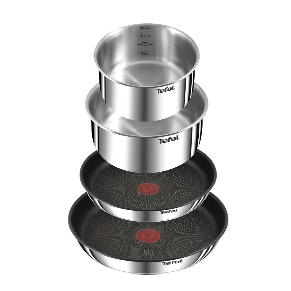 Tefal Batterie de cuisine 5 Pièces Inox Revêtement Anti-adhésif Tous Feux Dont Induction Poignée Amovible Ingenio Emotion