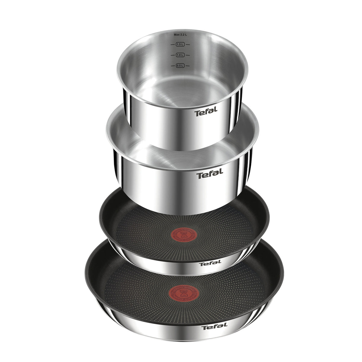 Tefal Batterie de cuisine 5 Pièces Inox Revêtement Anti-adhésif Tous Feux Dont Induction Poignée Amovible Ingenio Emotion