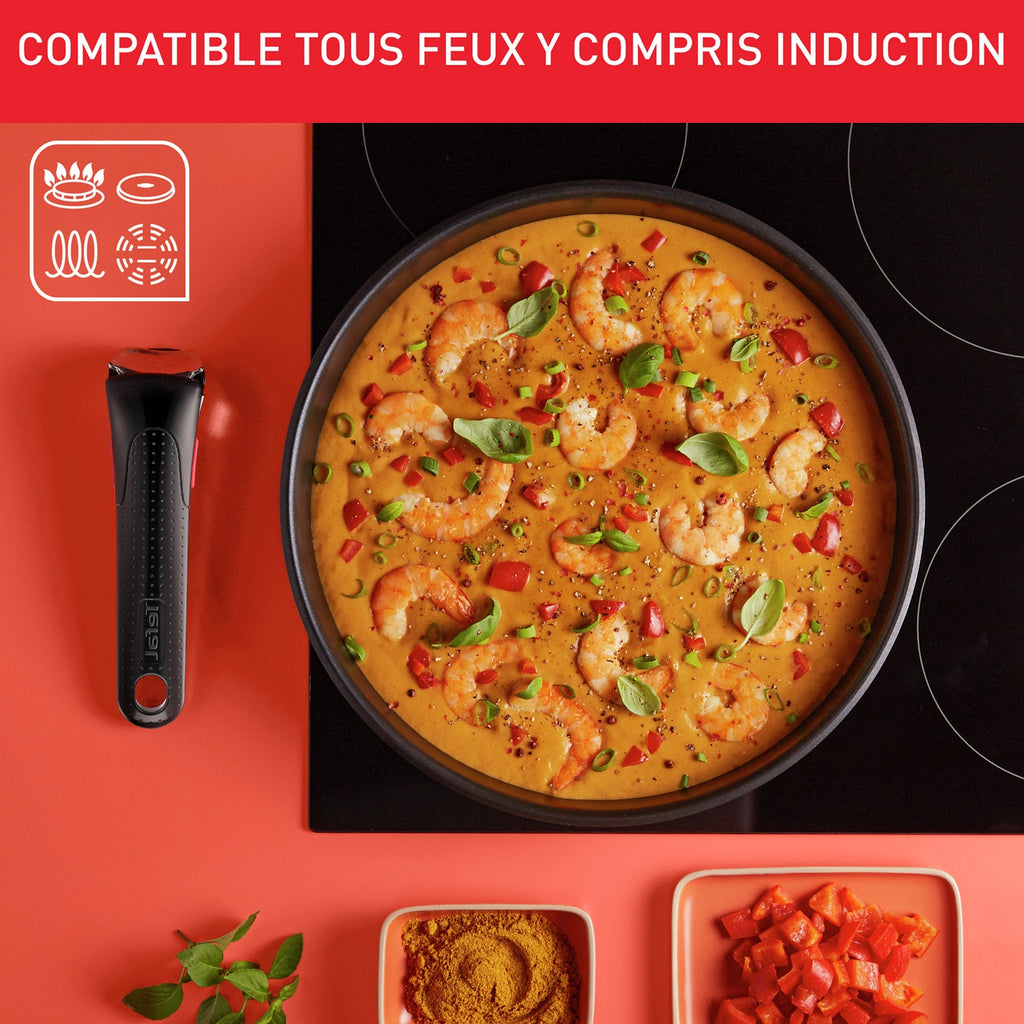 Tefal Batterie de cuisine 5 Pièces Inox Revêtement Anti-adhésif Tous Feux Dont Induction Poignée Amovible Ingenio Emotion
