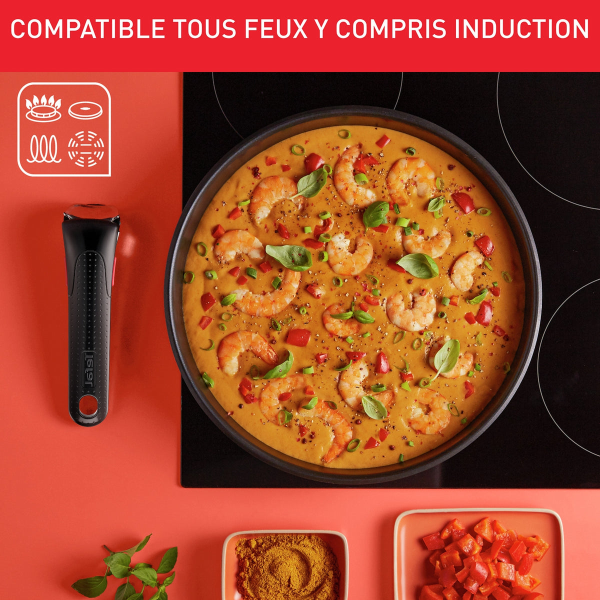 Tefal Batterie de cuisine 5 Pièces Inox Revêtement Anti-adhésif Tous Feux Dont Induction Poignée Amovible Ingenio Emotion