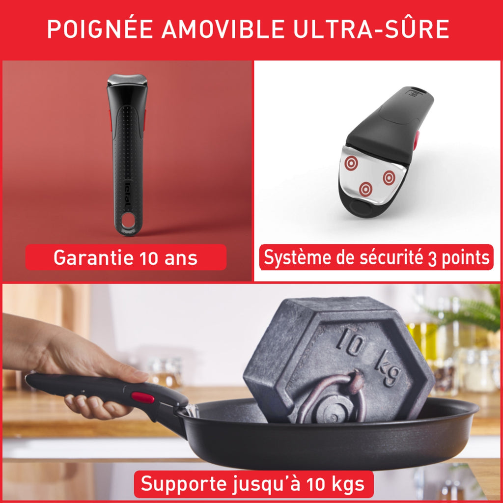Tefal Batterie de cuisine 5 Pièces Inox Revêtement Anti-adhésif Tous Feux Dont Induction Poignée Amovible Ingenio Emotion