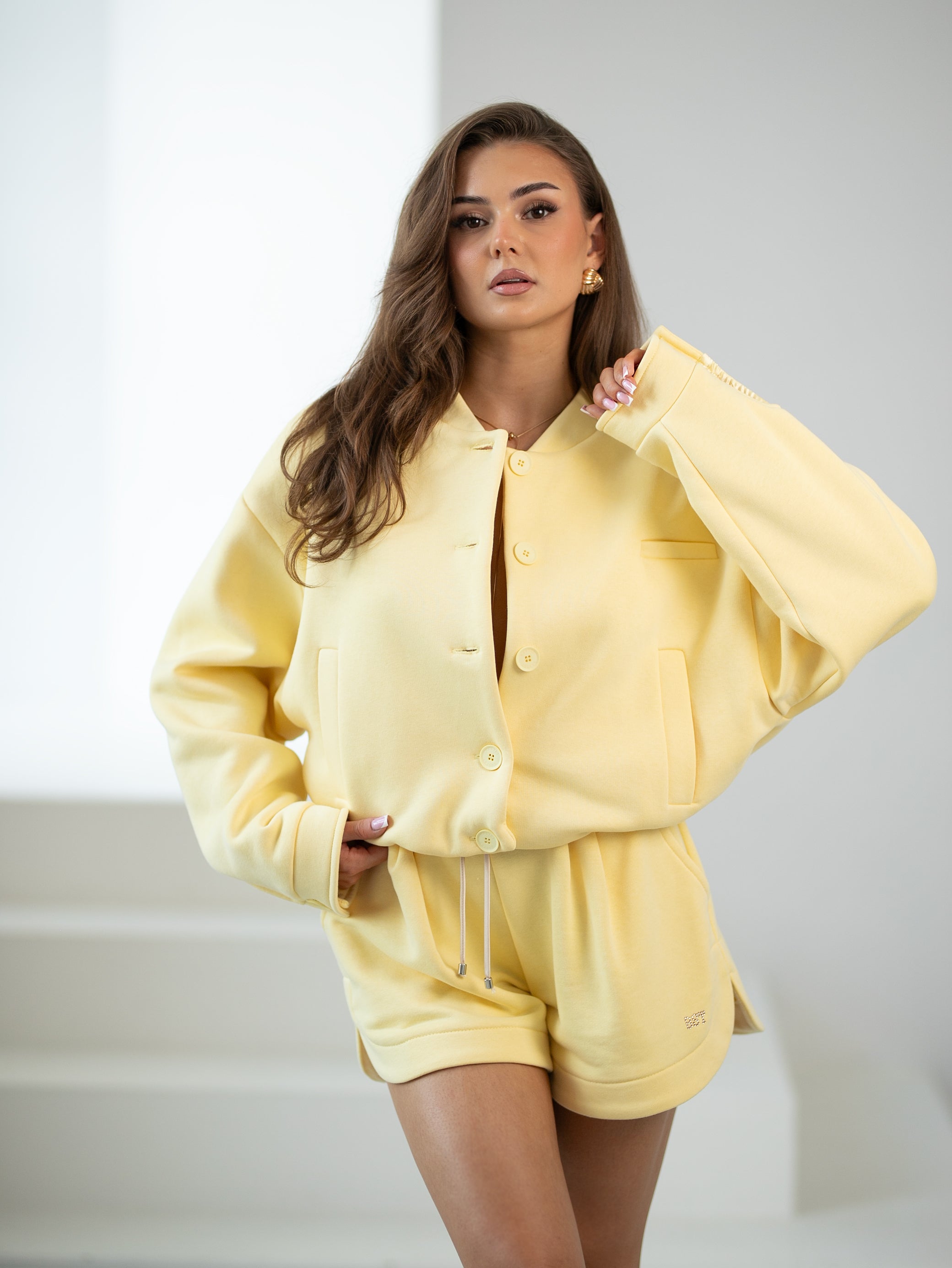 Veste bomber en molleton avec logo - col montant, boutons et doublure