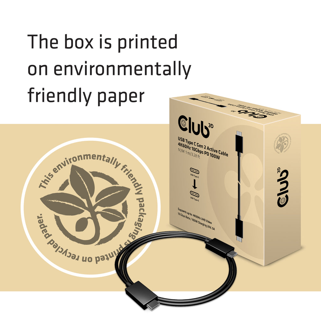 CLUB3D USB Gen2 Type C Video 4K60Hz, Data 10Gbps and 100W