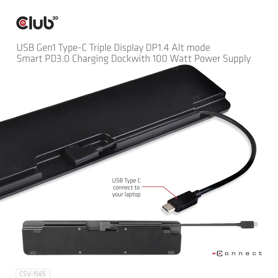 CLUB3D CSV-1565 Station d'accueil USB 3.2 Gen 1 (3.1 Gen 1) Type-C, Noir